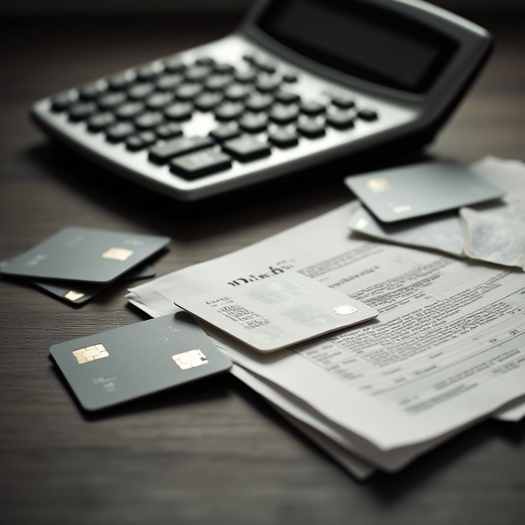 Calculadora y papeles de deudas